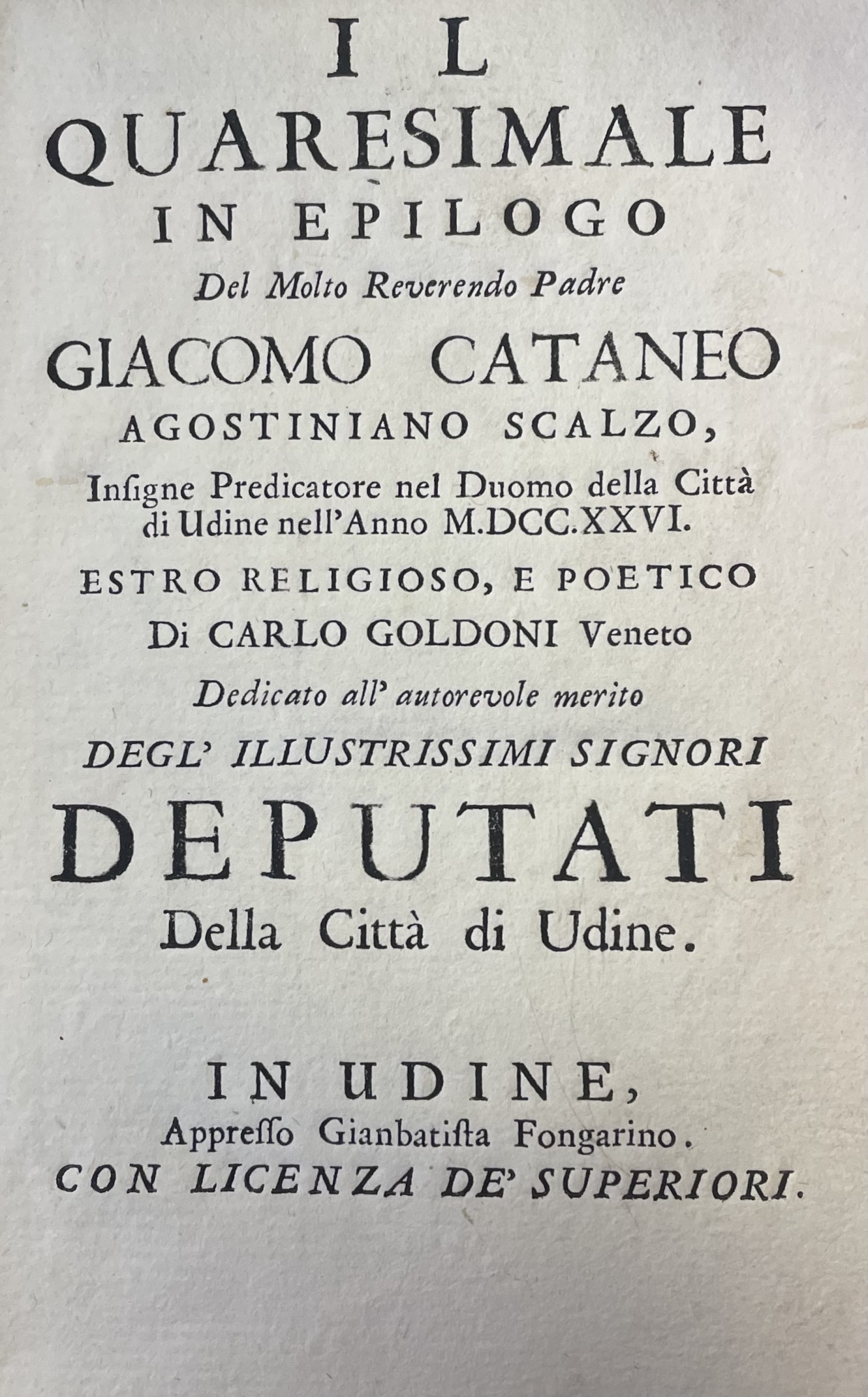 IL QUARESIMALE IN EPILOGO DEL MOLTO REVERENDO PADRE GIACOMO CATANEO …