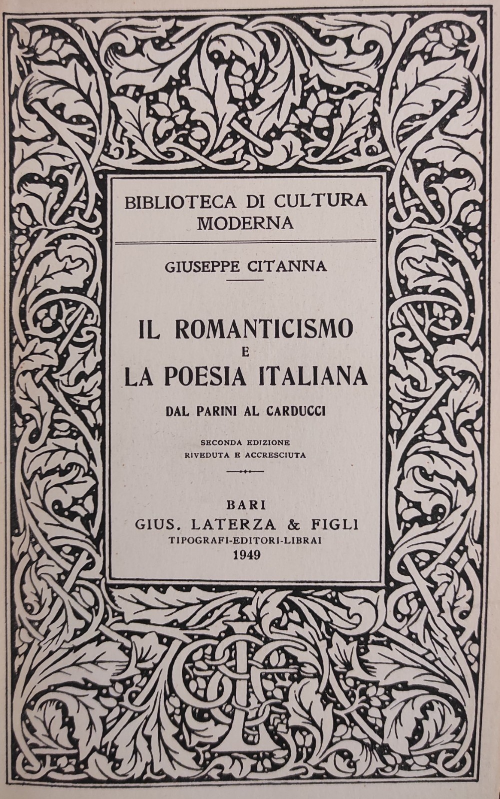 IL ROMANTICISMO E LA POESIA ITALIANA. DAL PARINI AL CARDUCCI