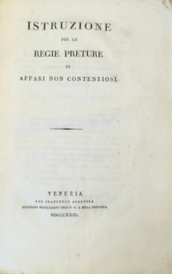 ISTRUZIONE PER LE REGIE PRETURE IN AFFARI NON CONTENZIOSI