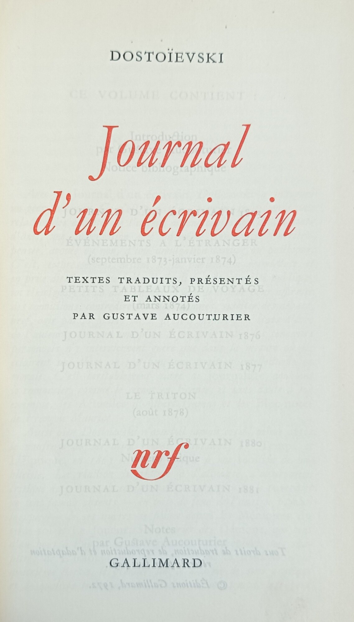 JOURNAL D'UN ECRIVAIN