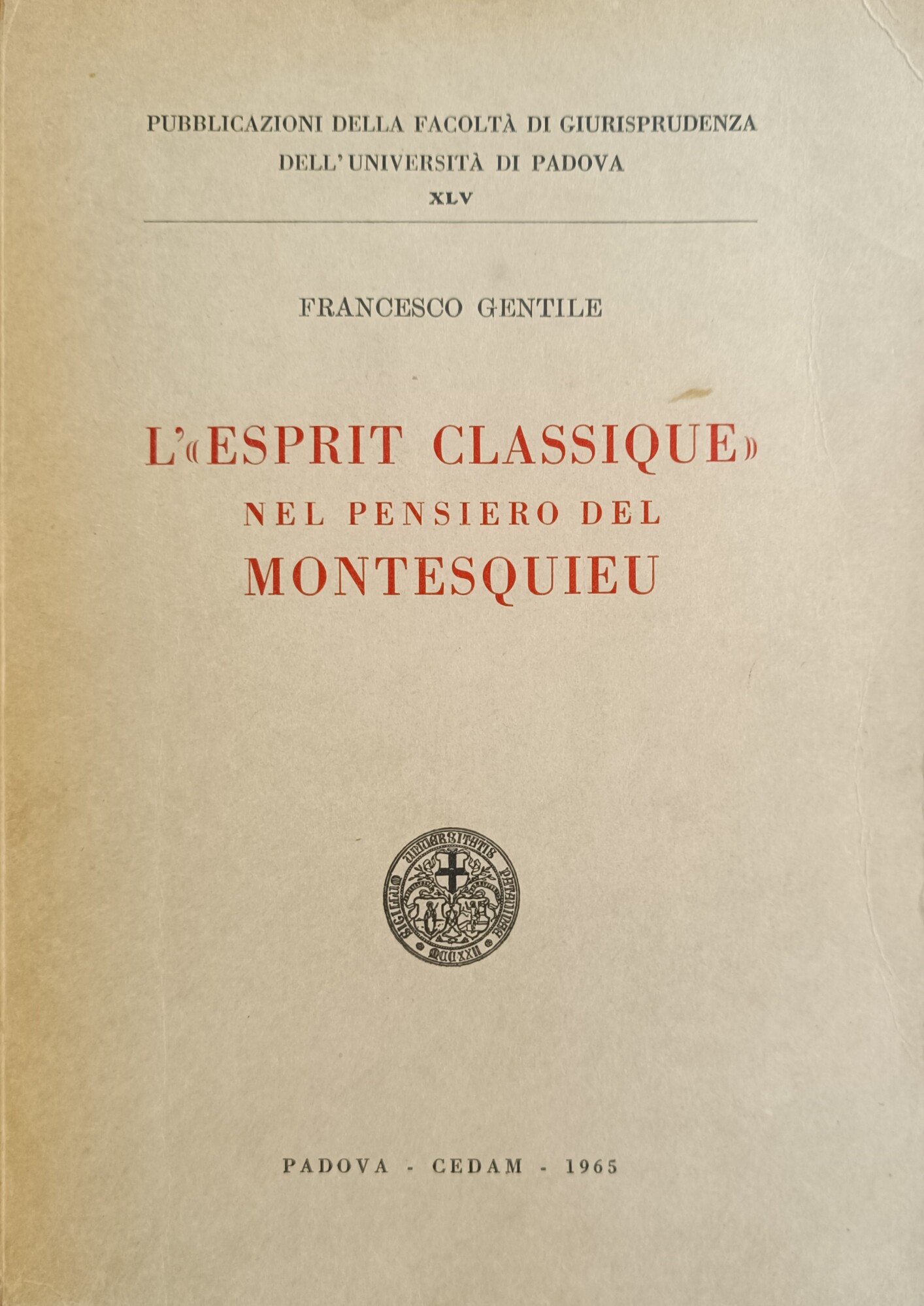 L' "ESPRIT CLASSIQUE" NEL PENSIERO DEL MONTESQUIEU