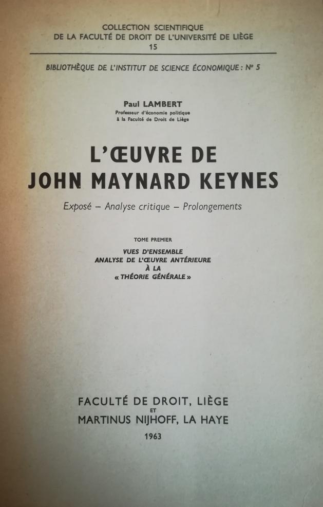 L'OEUVRE DE JOHN MAYNARD KEYNES