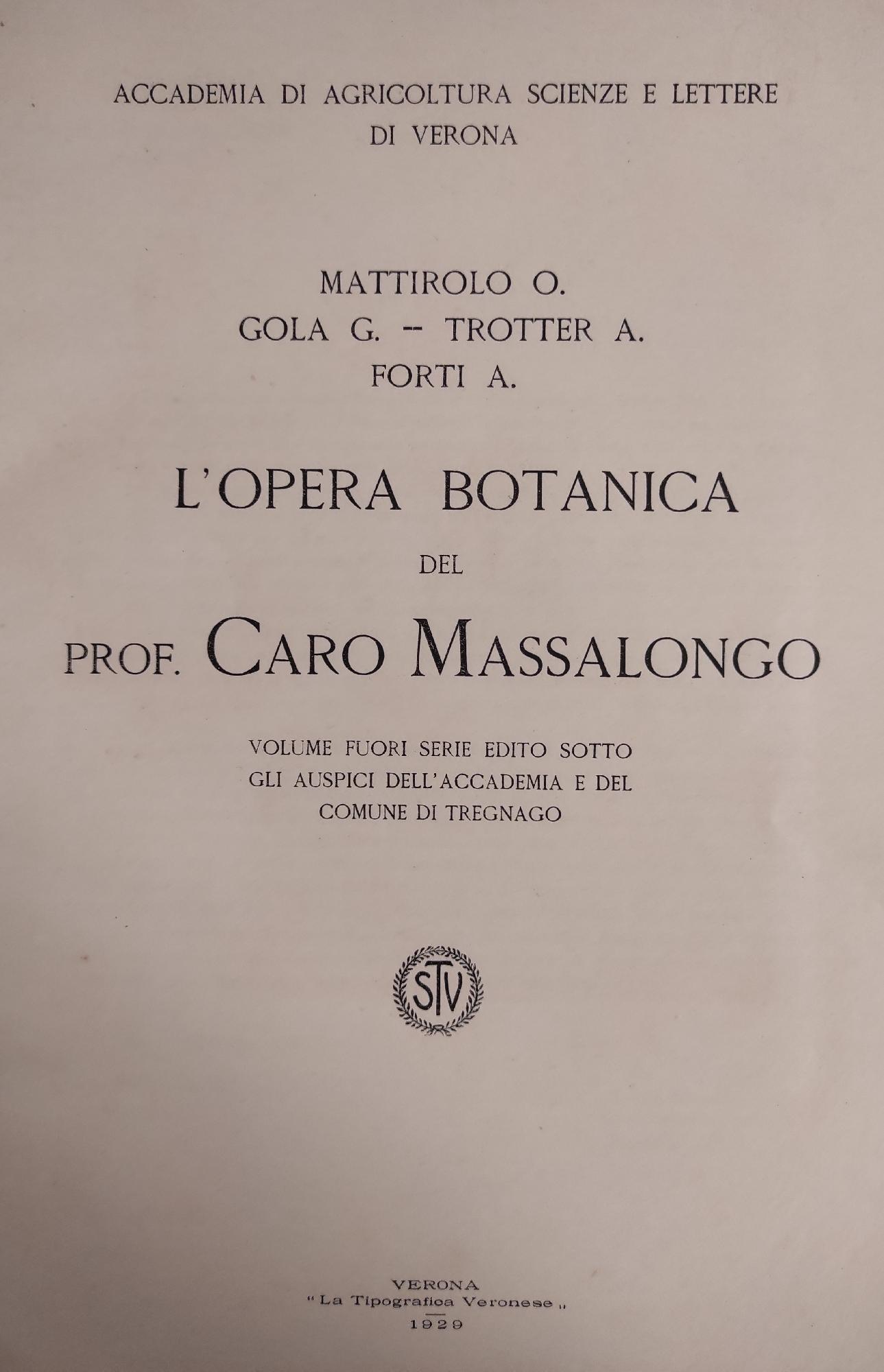 L' OPERA BOTANICA DEL PROF. CARO MASSALONGO