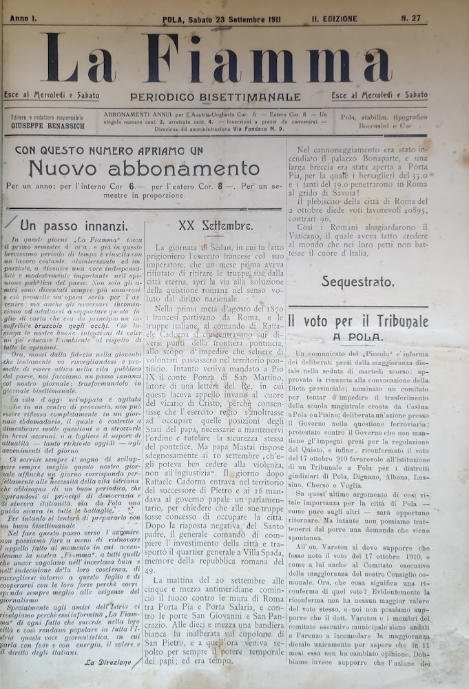 LA FIAMMA. PERIODICO BISETTIMANALE ANNO I-II