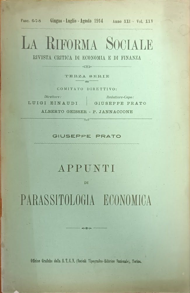 LA RIFORMA SOCIALE. APPUNTI DI PARASSITOLOGIA ECONOMICA