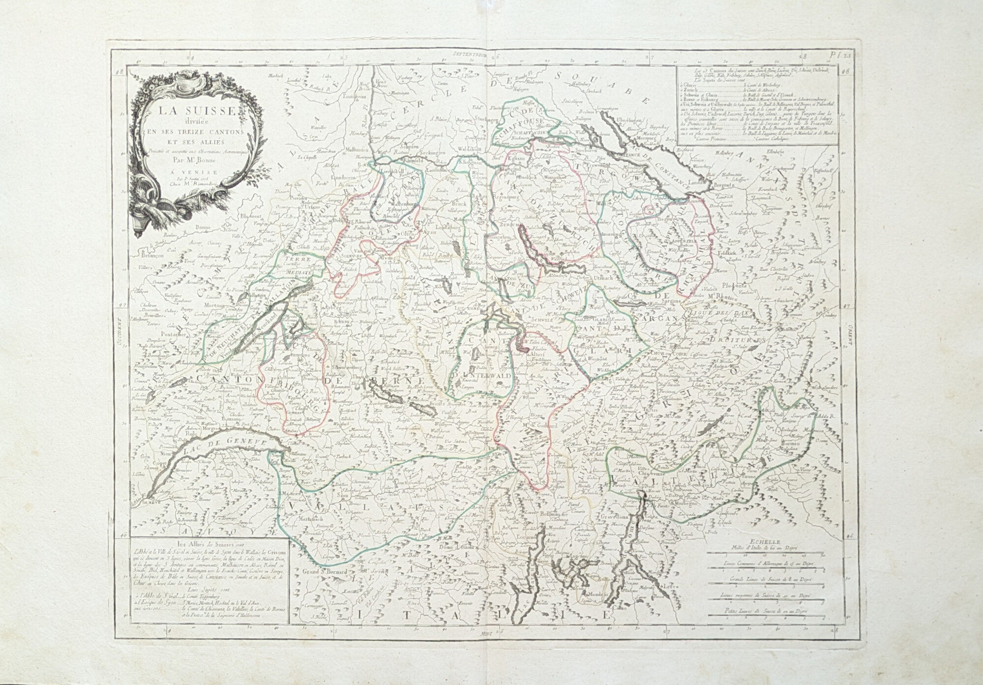 LA SUISSE DIVISEE EN SES TREIZE CANTONS ET SES ALLIES