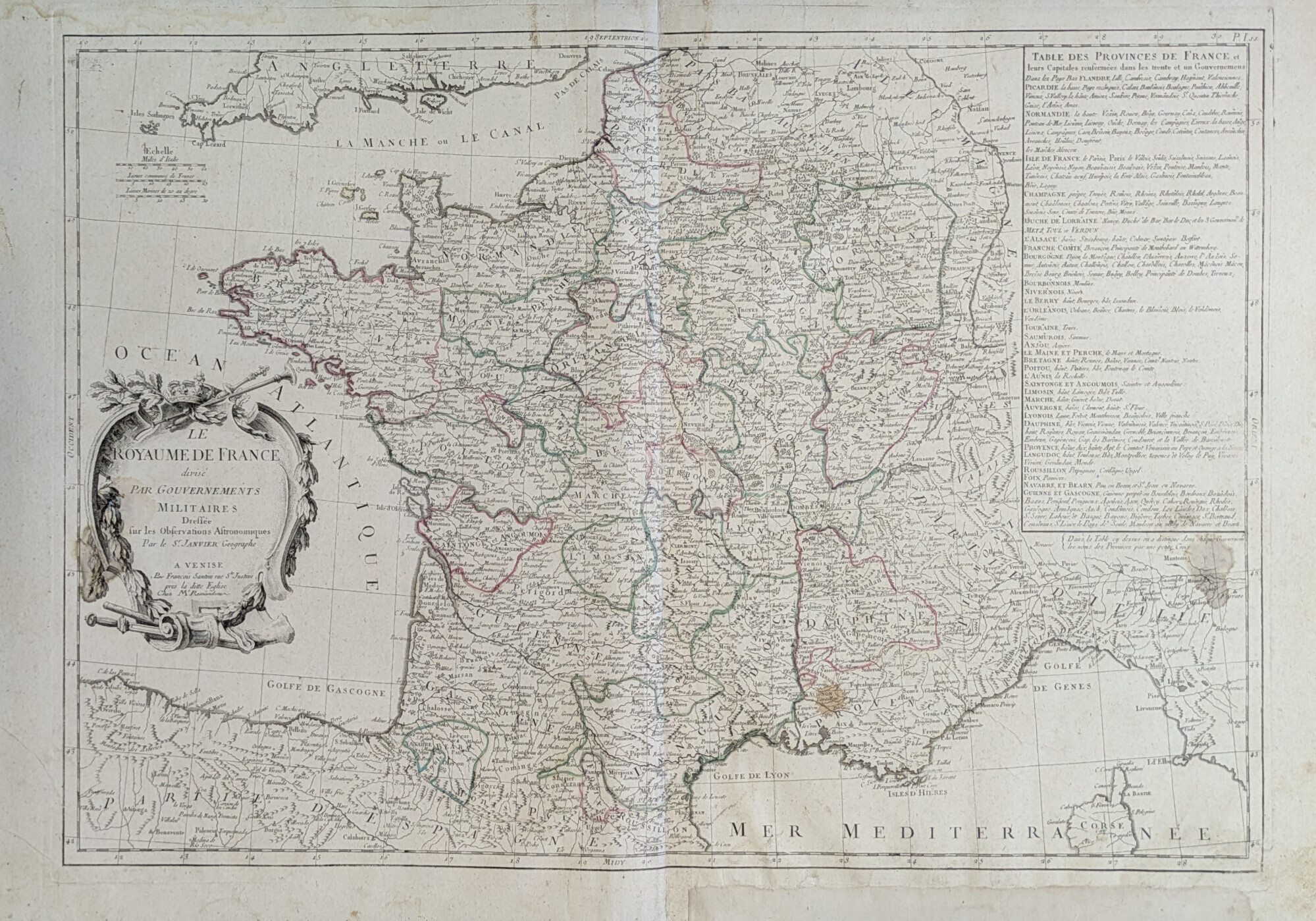 LE ROYAUME DE FRANCE DIVISE' PER GOUVERNEMENTS MILITAIRES