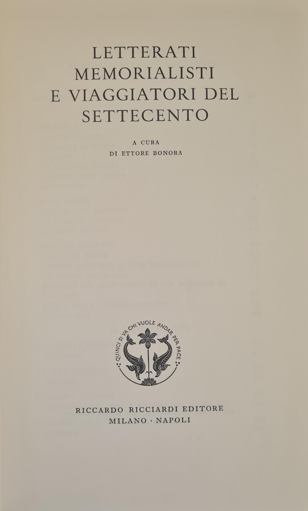 LETTERATI MEMORIALISTI E VIAGGIATORI DEL SETTECENTO