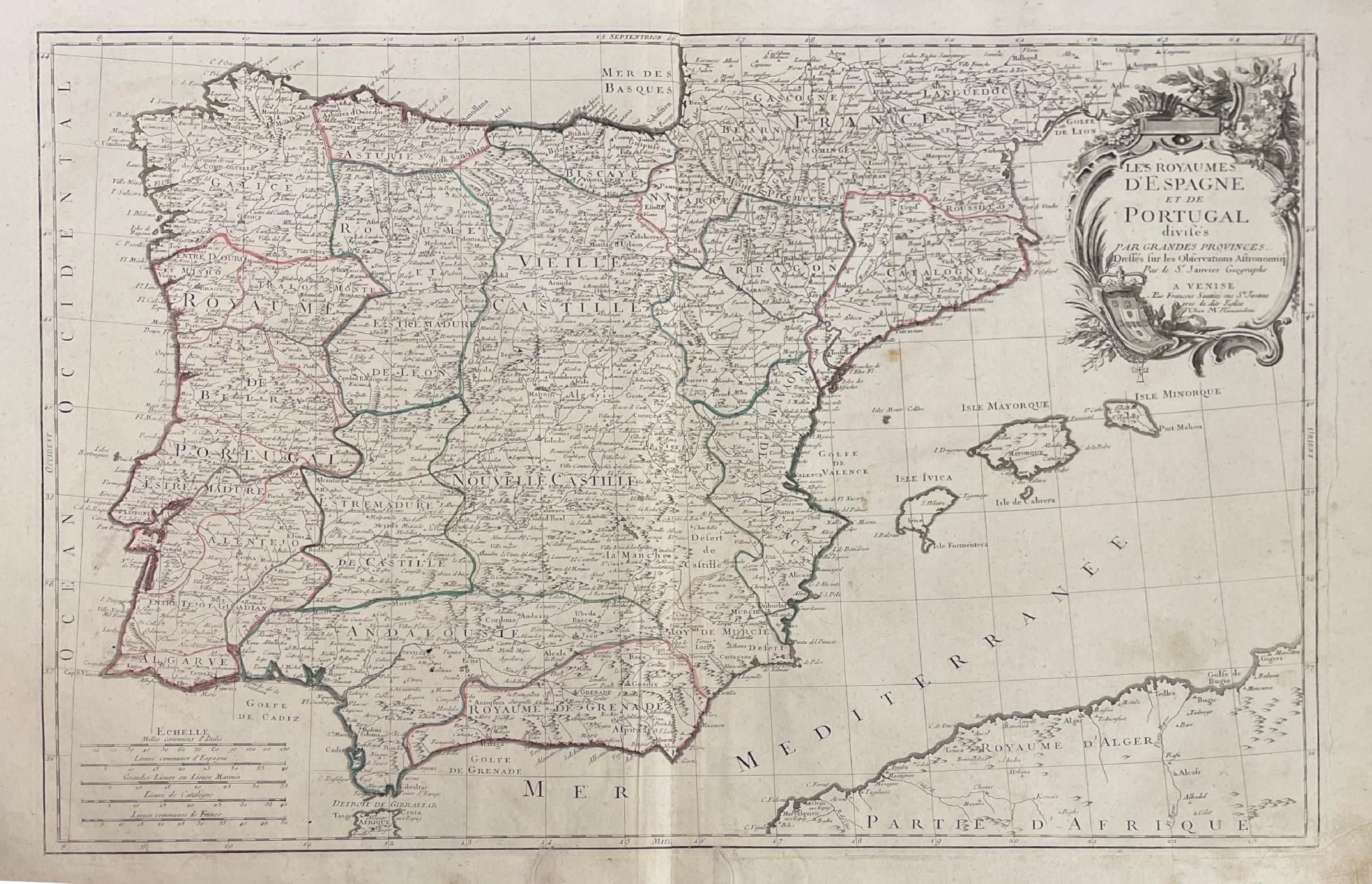 LES ROYAUMES D'ESPAGNE ET DE PORTUGAL DIVIDES PAR GRANDES PROVINCES