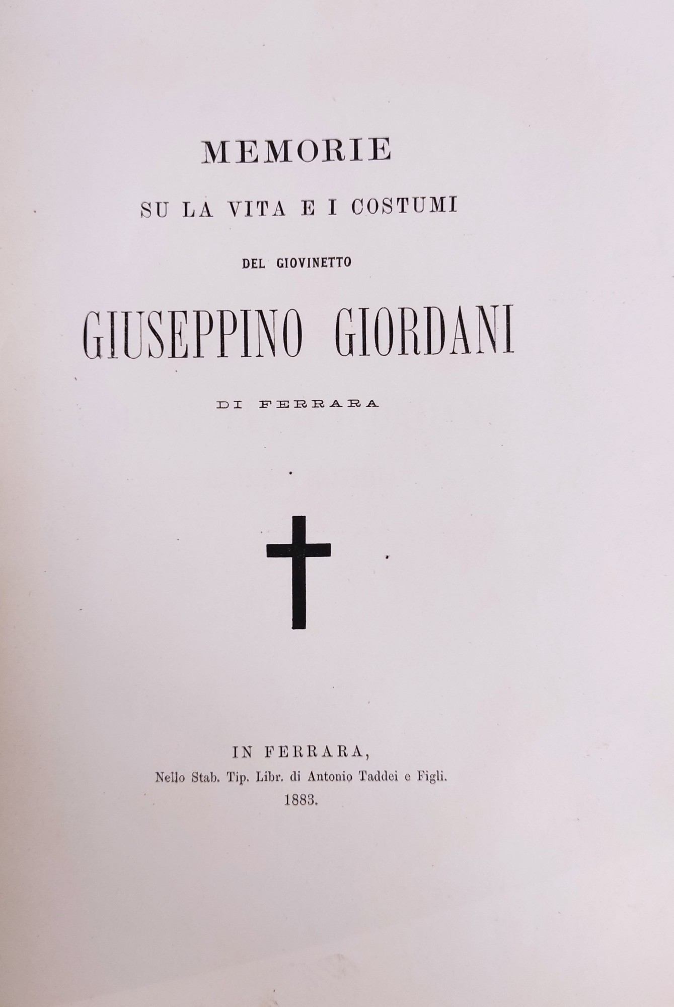 MEMORIE SU LA VITA E I COSTUMI DEL GIOVINETTO GIUSEPPINO …