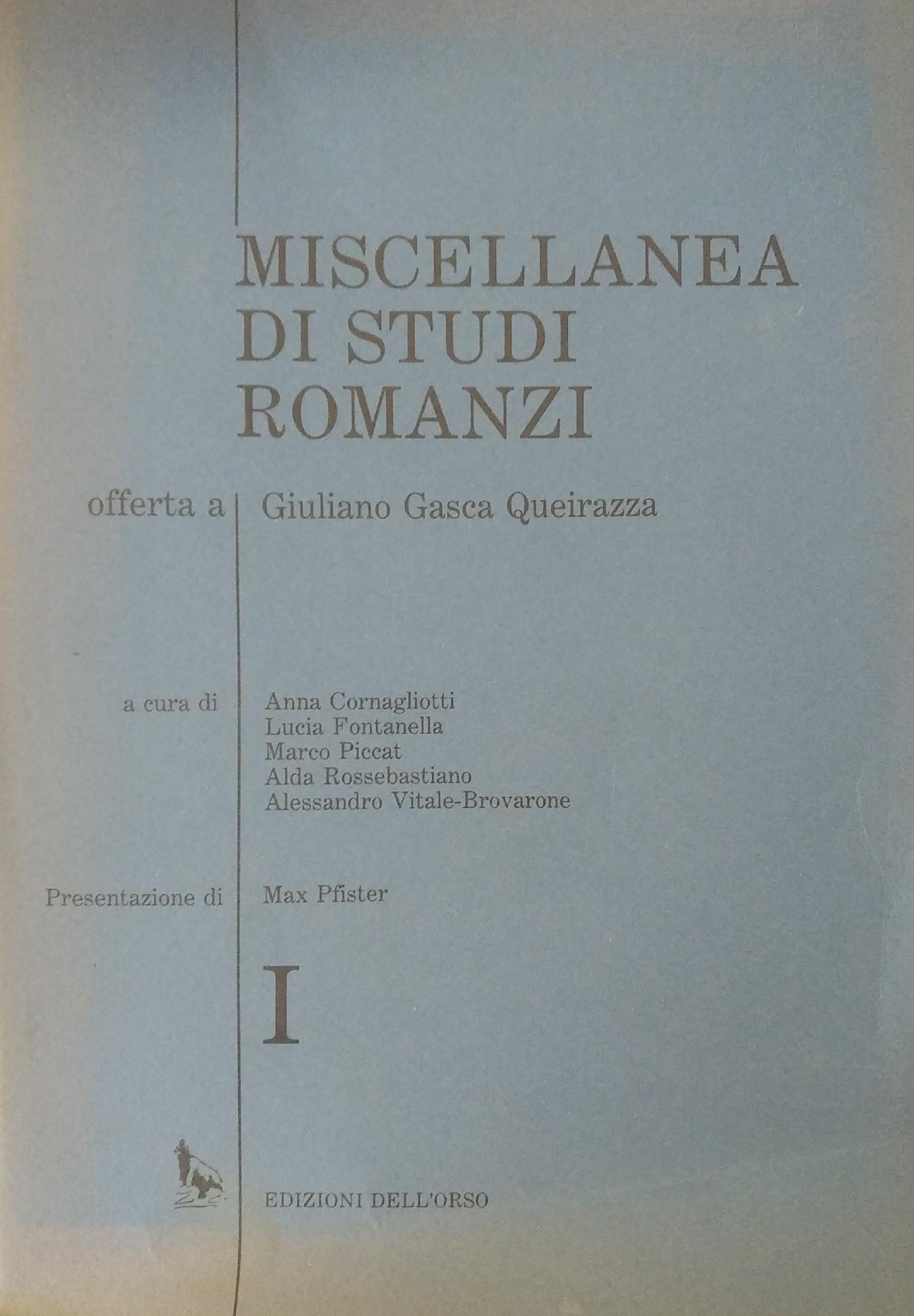 MISCELLANEA DI STUDI ROMANZI