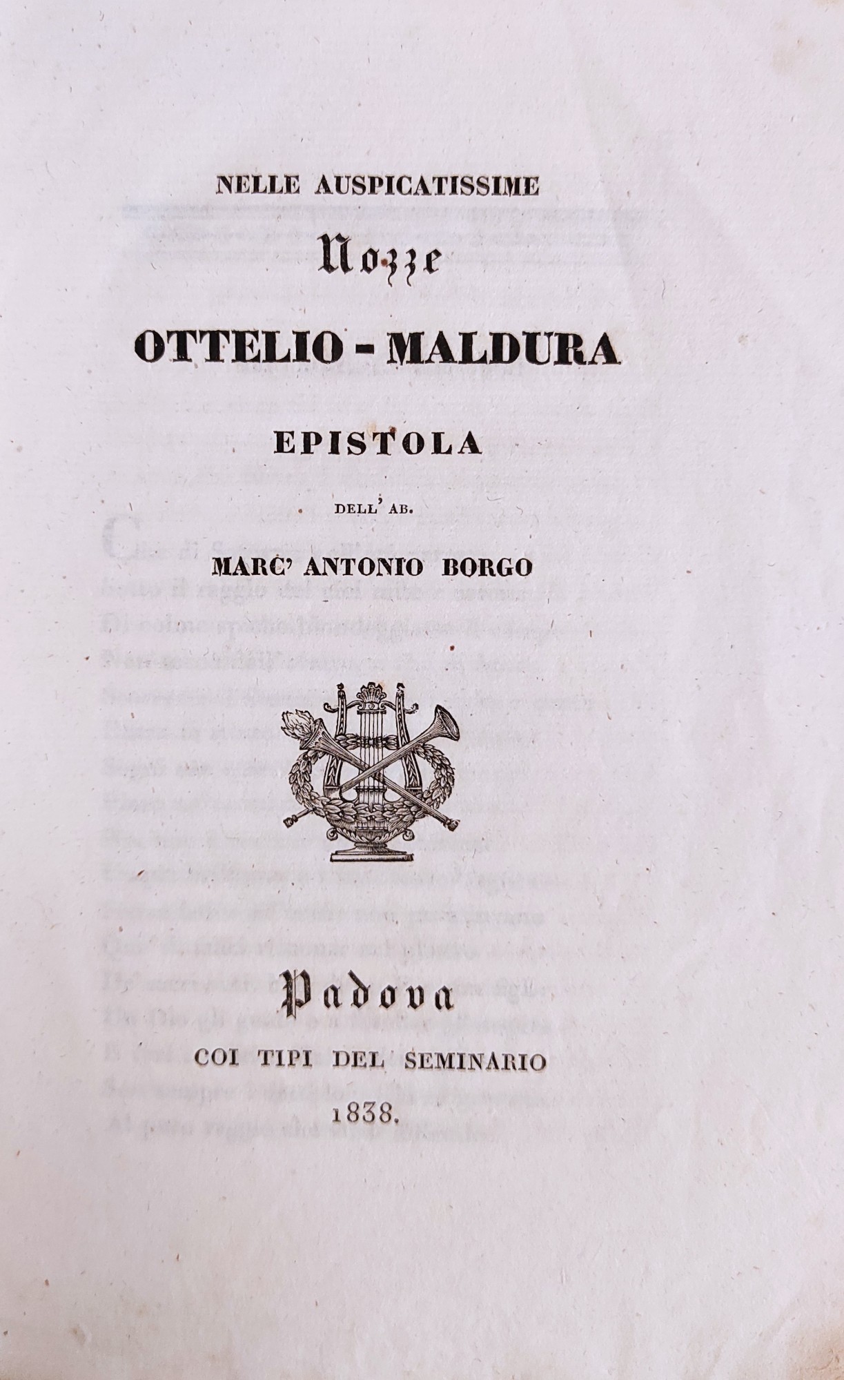 NELLE AUSPICATISSIME NOZZE OTTELIO - MALDURA. EPISTOLA