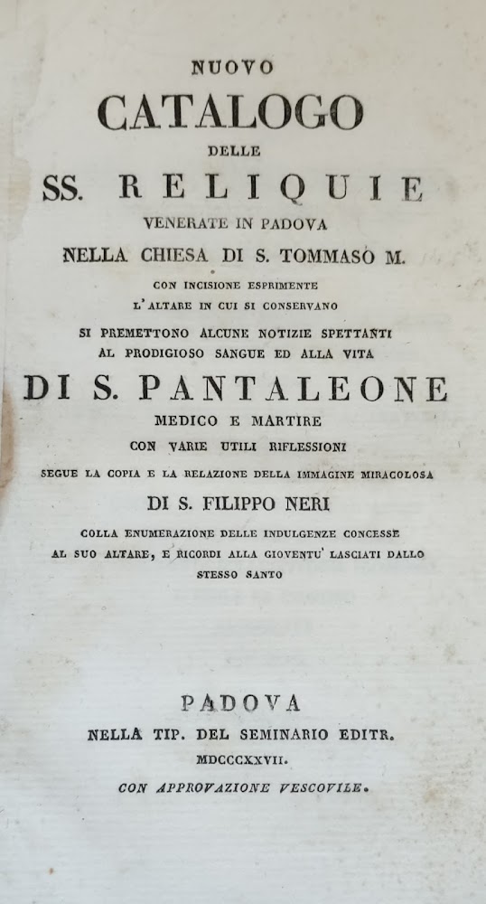 NUOVO CATALOGO DELLE SS. RELIQUIE VENERATE IN PADOVA NELLA CHIESA …