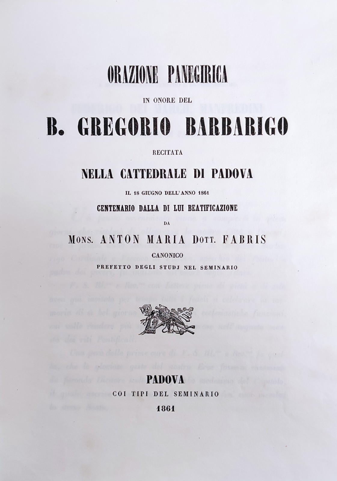 ORAZIONE PANEGIRICA IN ONORE DEL B. GREGORIO BARBARIGO RECITATA NELLA …