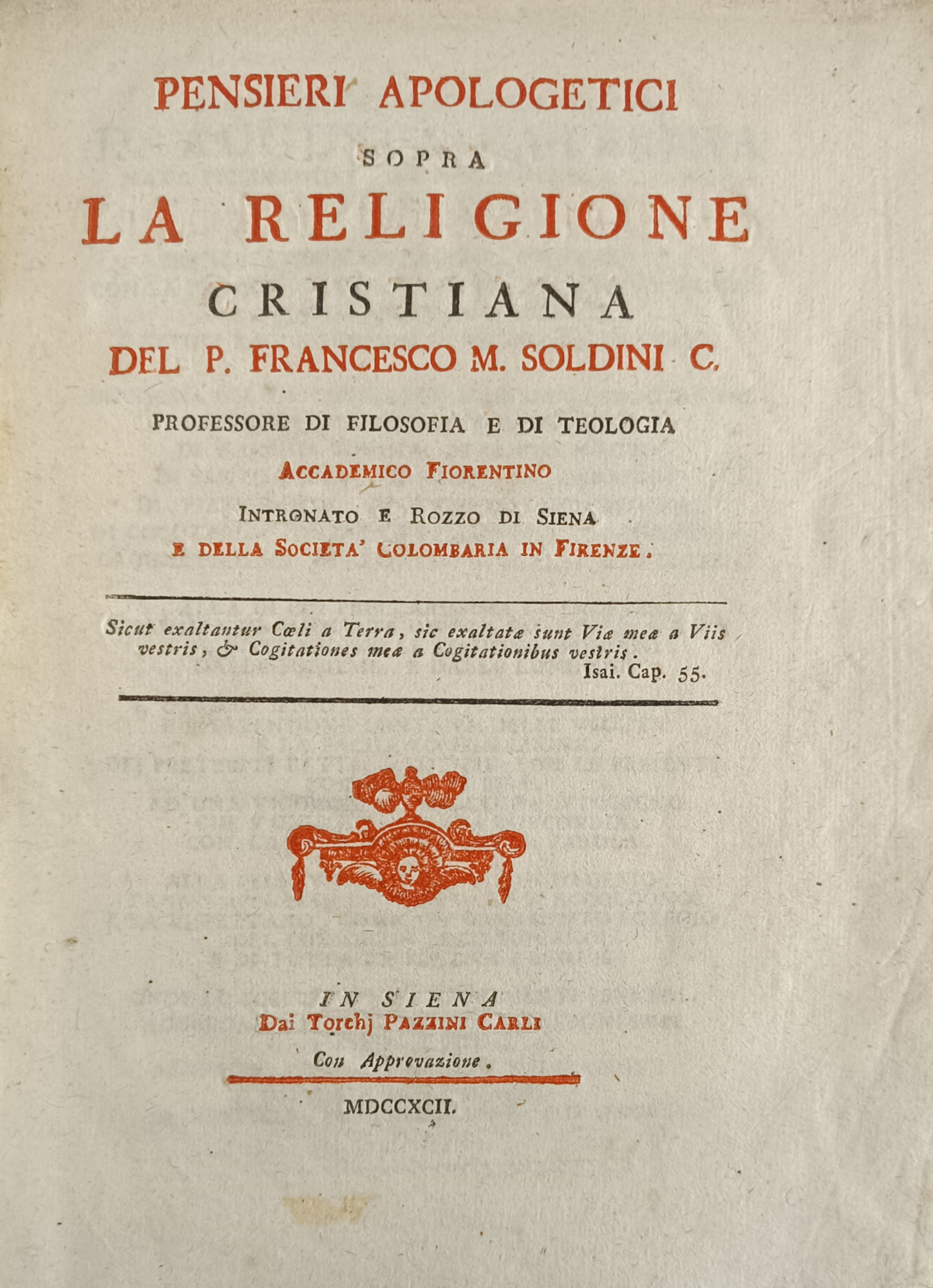 PENSIERI APOLOGETICI SOPRA LA RELIGIONE CRISTIANA