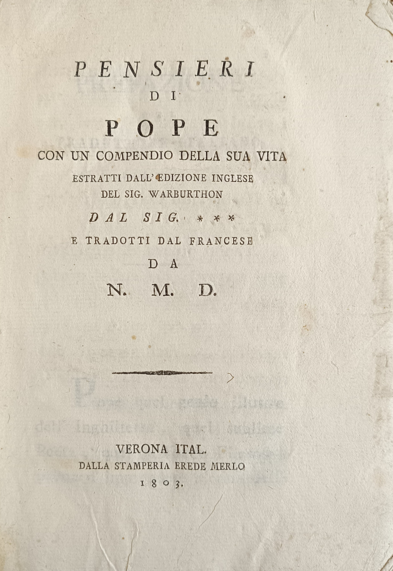 PENSIERI DI POPE CON UN COMPENDIO DELLA SUA VITA ESTRATTI …