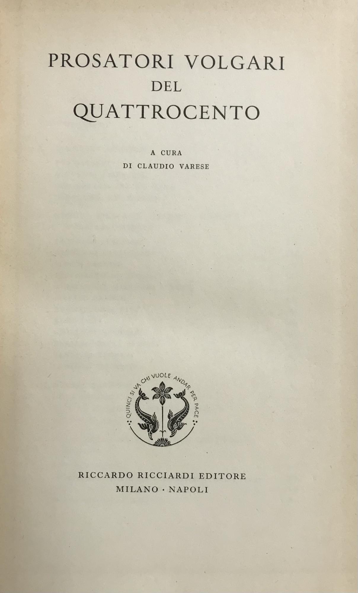 PROSATORI VOLGARI DEL QUATTROCENTO