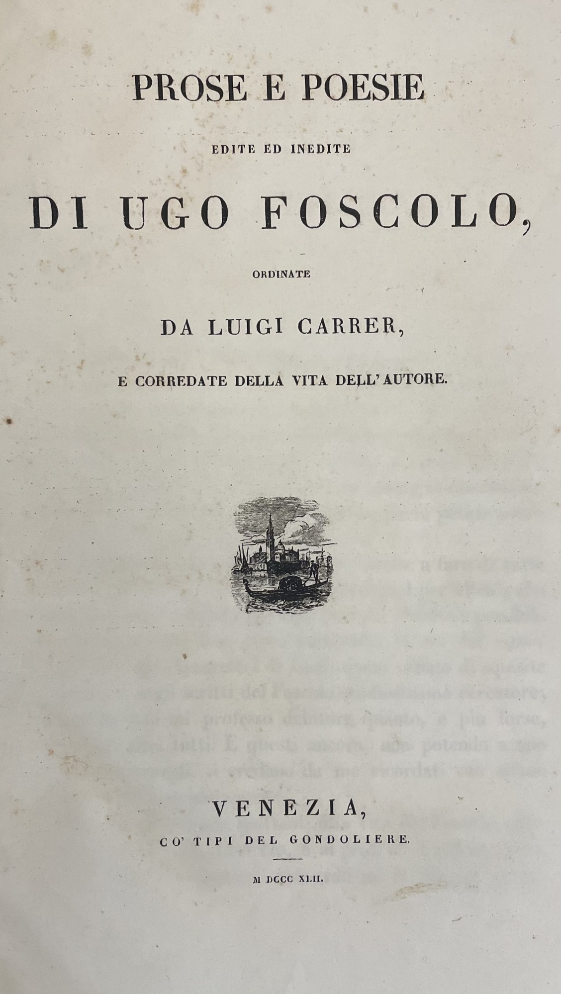 PROSE E POESIE EDITE E INEDITE ORDINATE DA LUIGI CARRER …