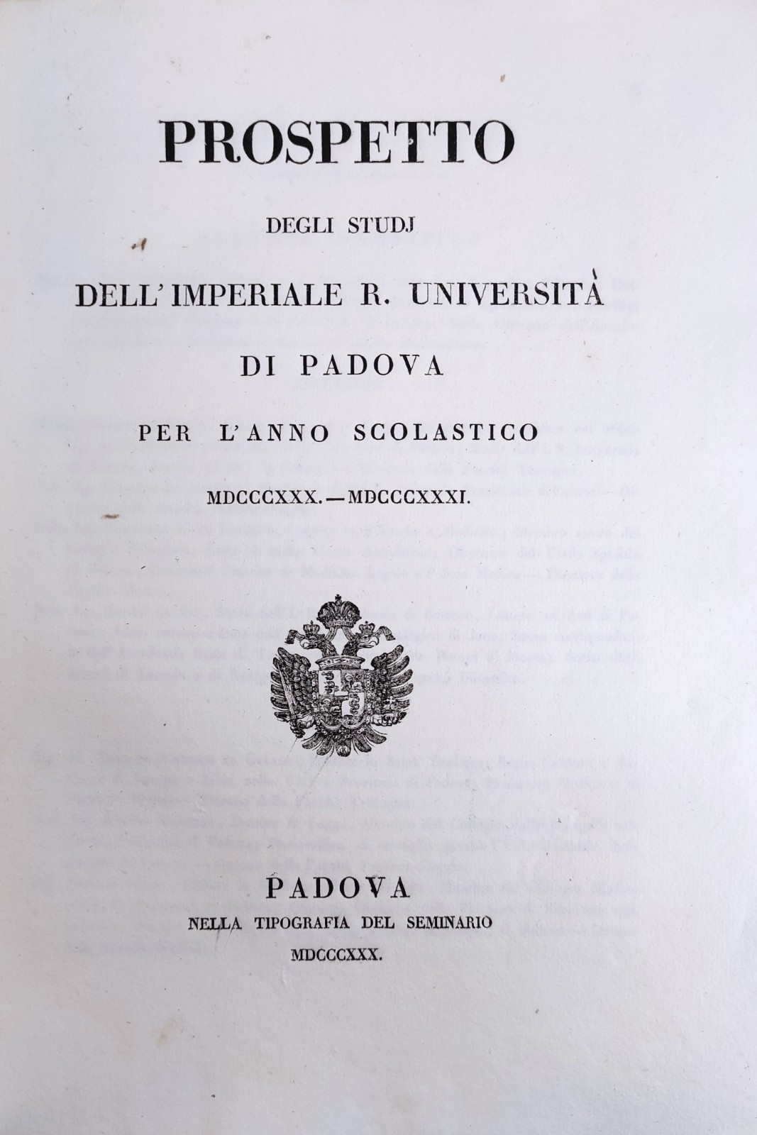 PROSPETTO DEGLI STUDI DELL'IMPERIALE R. UNIVERSITÀ DI PADOVA PER L'ANNO …