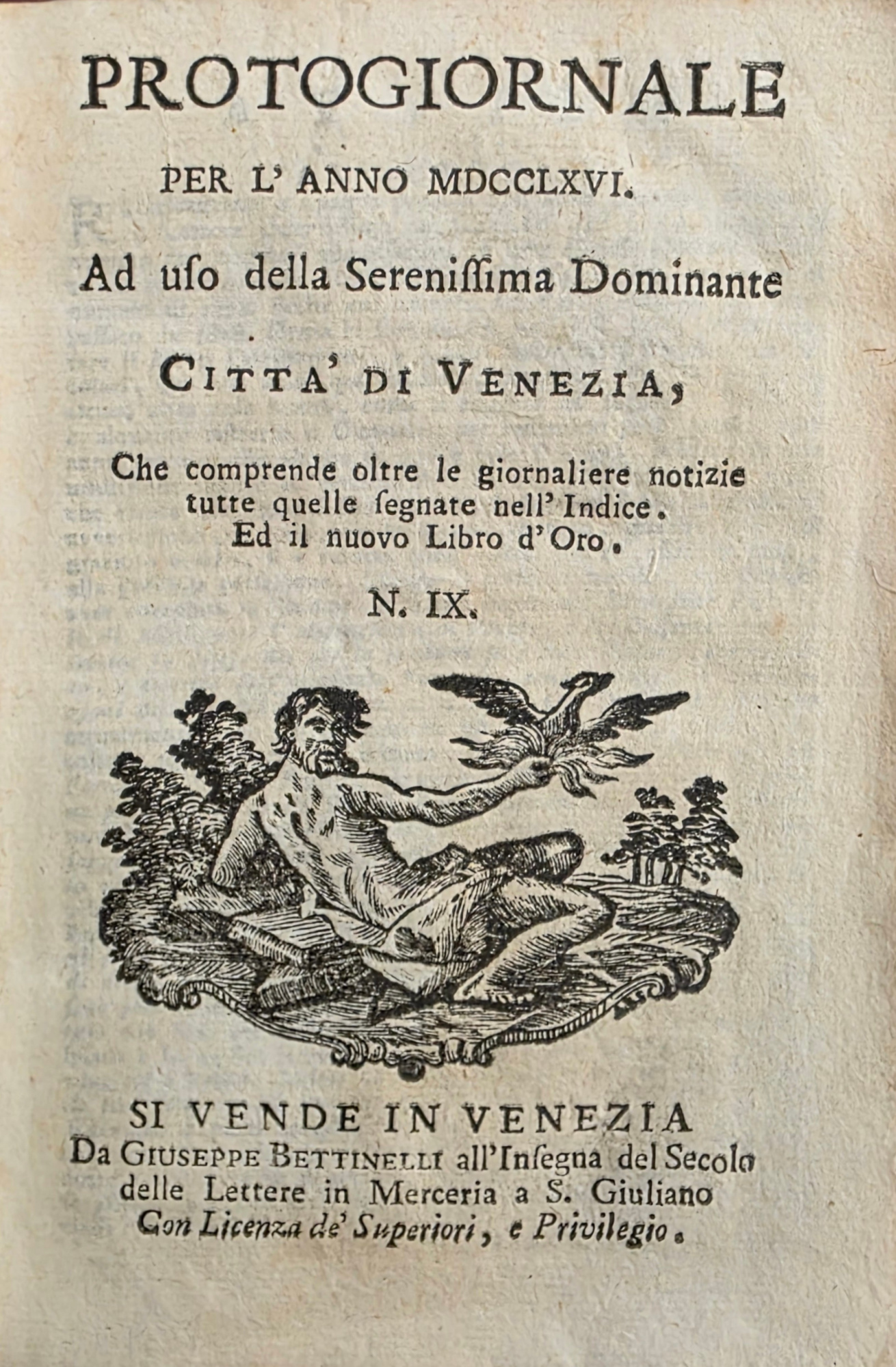 PROTOGIORNALE PER L' ANNO MDCCLXVI. AD USO DELLA SERENISSIMA DOMINANTE …