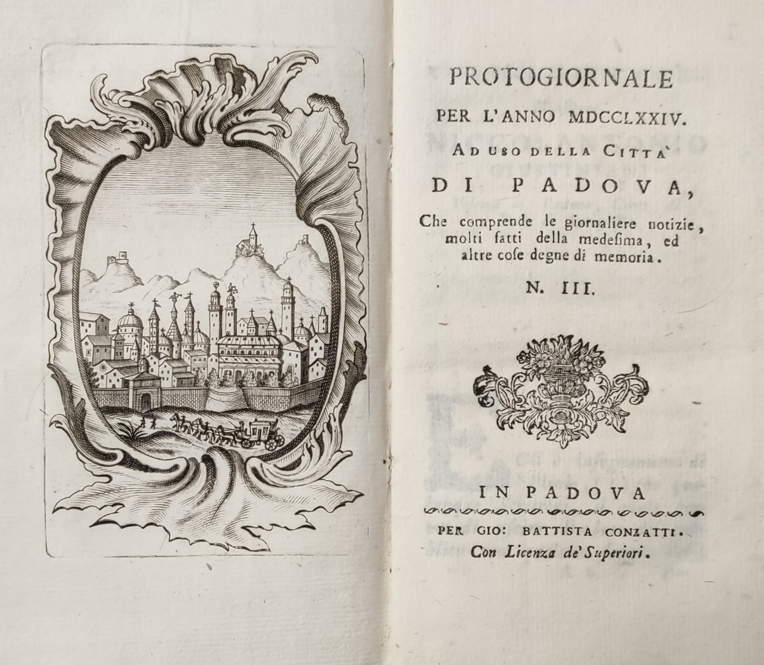 PROTOGIORNALE PER L'ANNO MDCCLXXIV AD USO DELLA CITTA' DI PADOVA, …