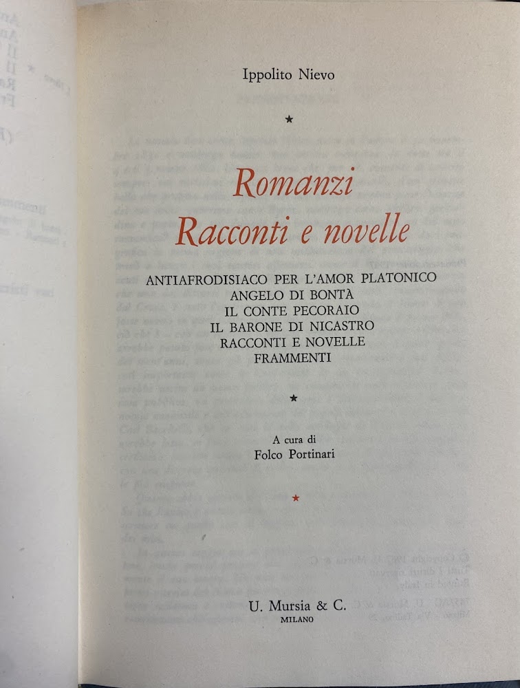 ROMANZI, RACCONTI E NOVELLE