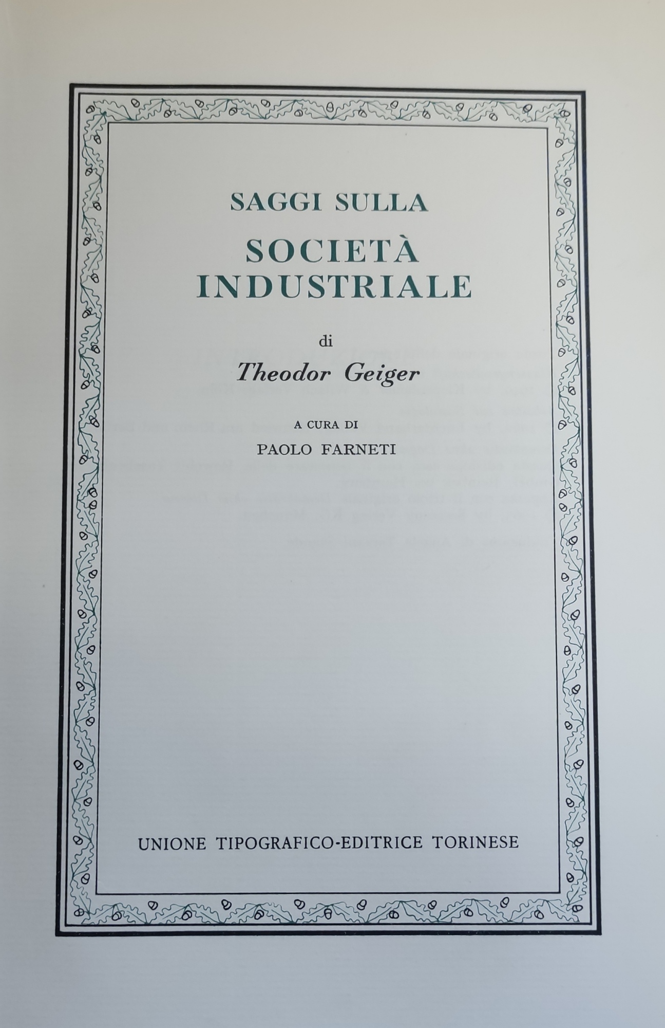 SAGGI SULLA SOCIETA' INDUSTRIALE