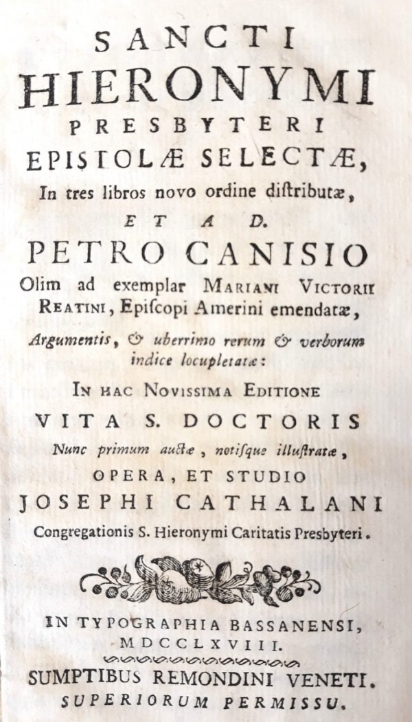 SANCTI HIERONYMI PRESBYTERI EPISTOLAE SELECTAE, IN TRES LIBROS NOVO ORDINE …