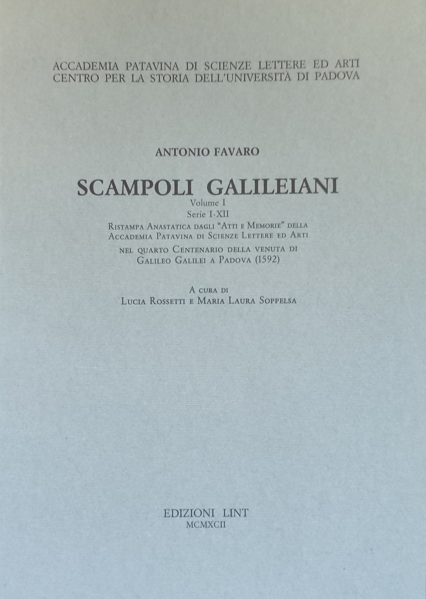 SCAMPOLI GALILEIANI. VOLUME I. SERIE I-XII