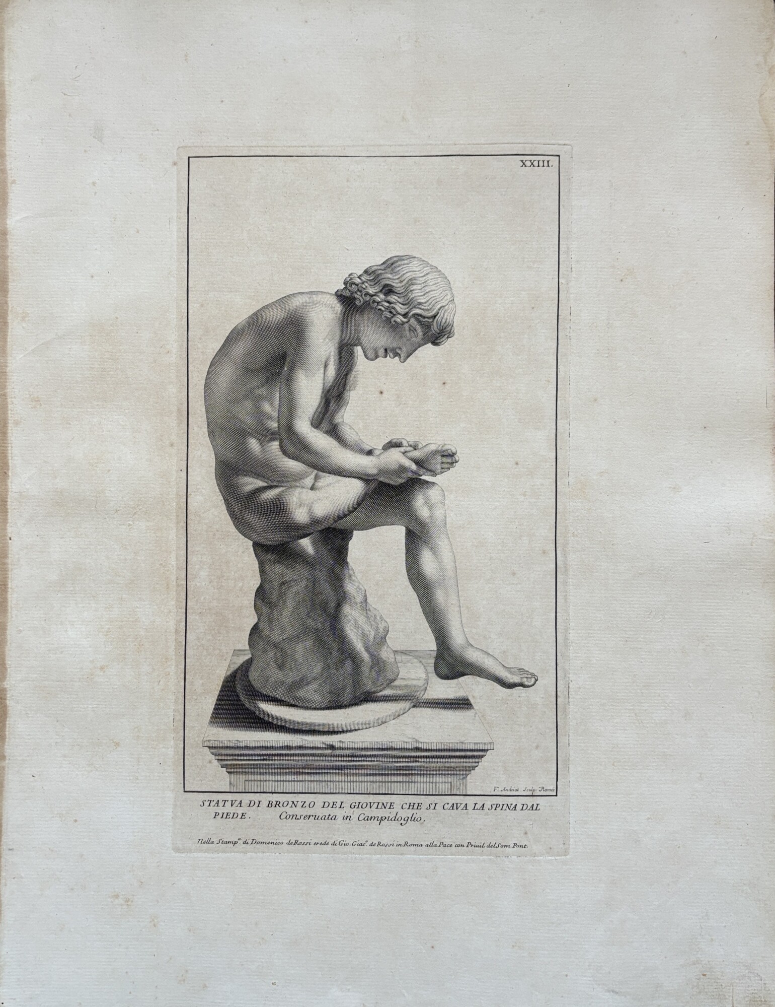 STATUA DI BRONZO DEL GIOVINE CHE SI CAVA LA SPINA …