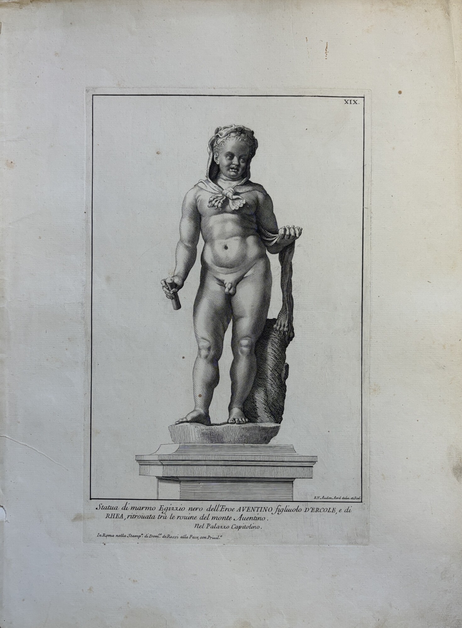 STATUA DI MARMO DELL' EROE AVENTINO FIGLIUOLO D' ERCOLE E …