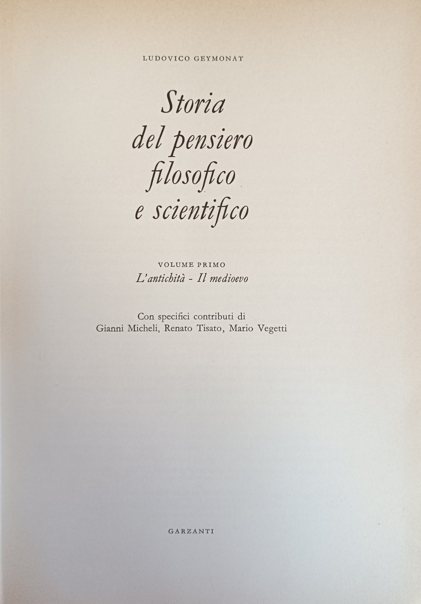 STORIA DEL PENSIERO FILOSOFICO E SCIENTIFICO