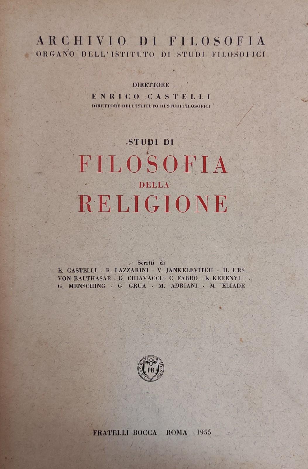 STUDI DI FILOSOFIA DELLA RELIGIONE