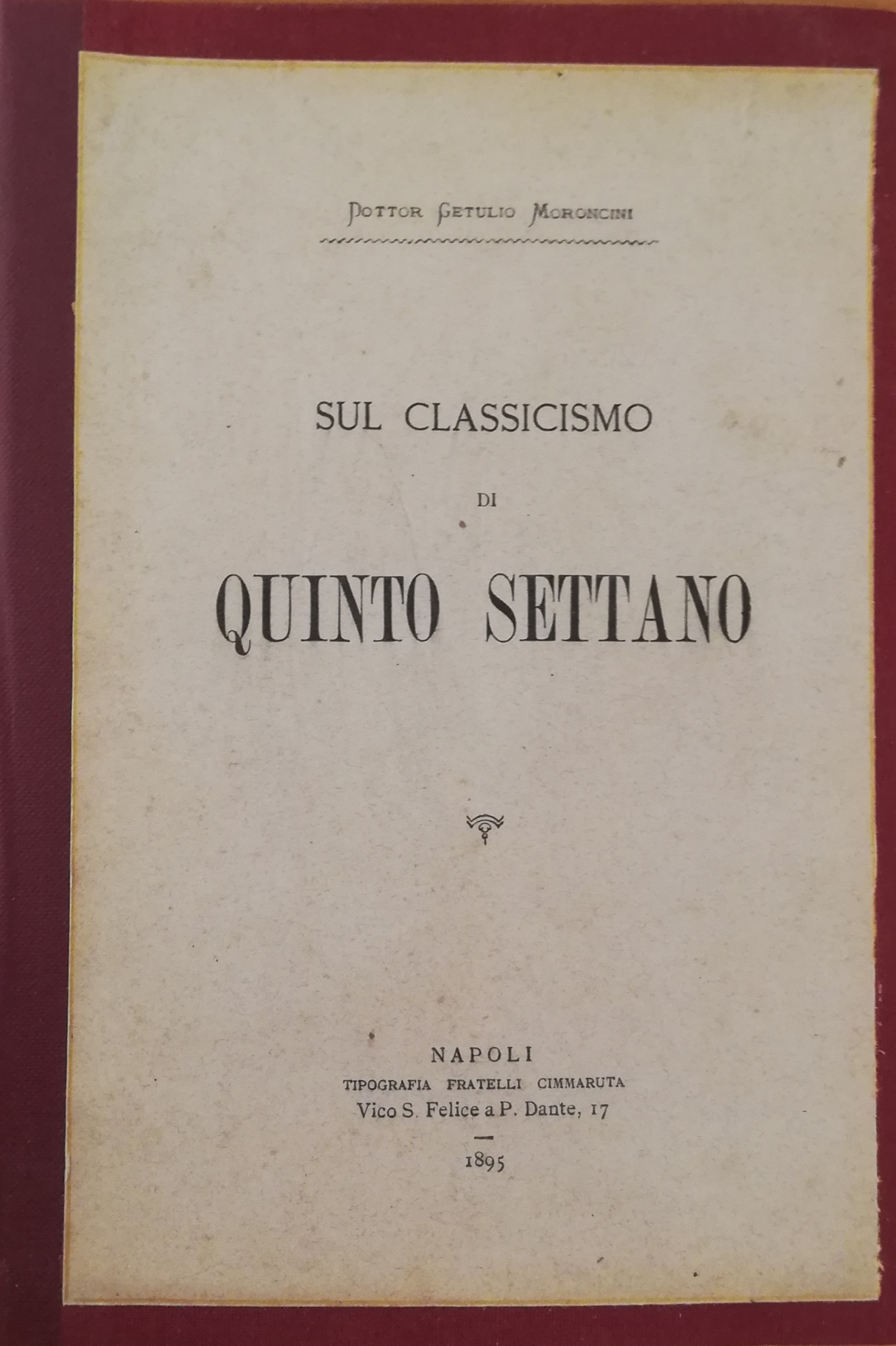 SUL CLASSICISMO DI QUINTO SETTANO