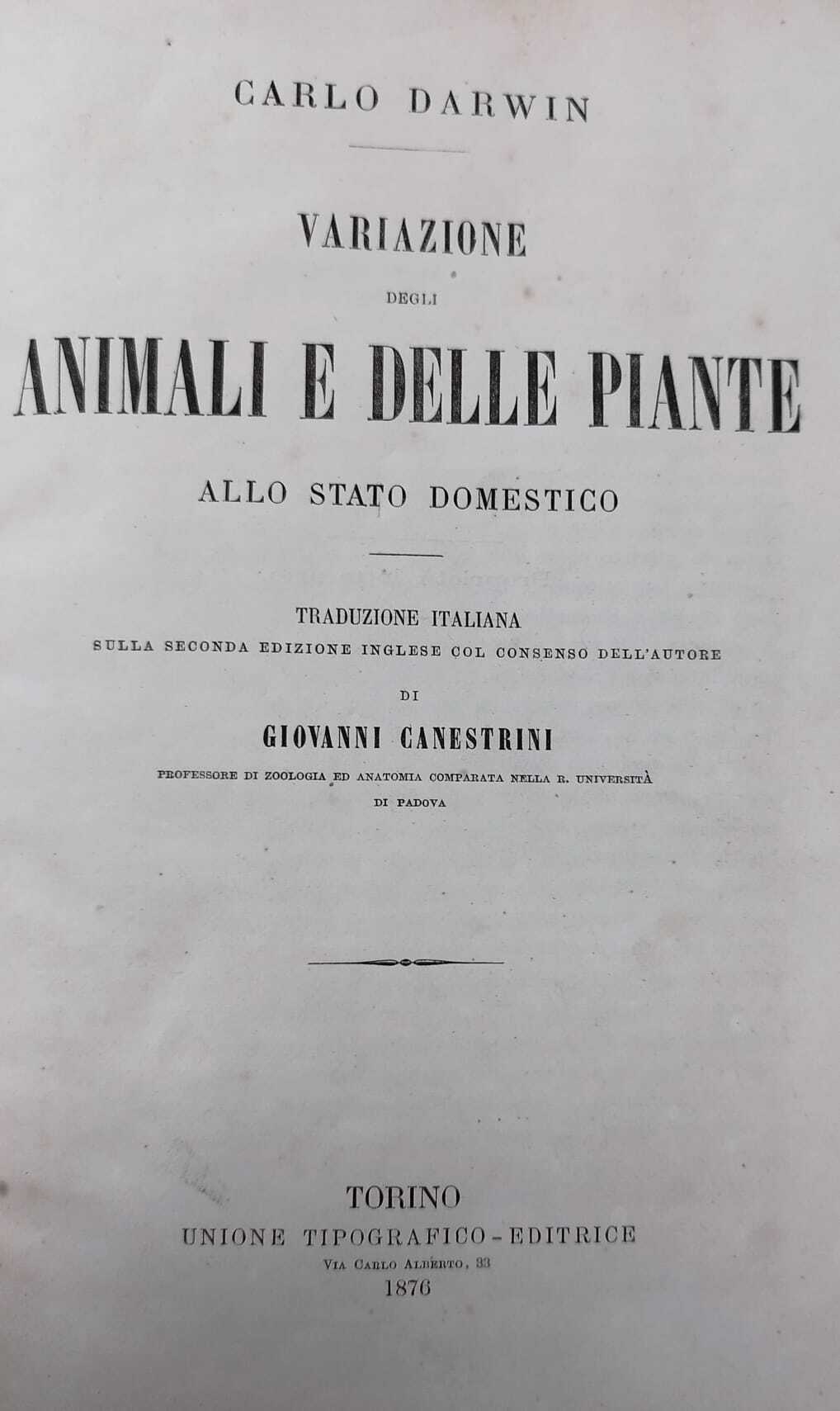 VARIAZIONE DEGLI ANIMALI E DELLE PIANTE ALLO STATO DOMESTICO