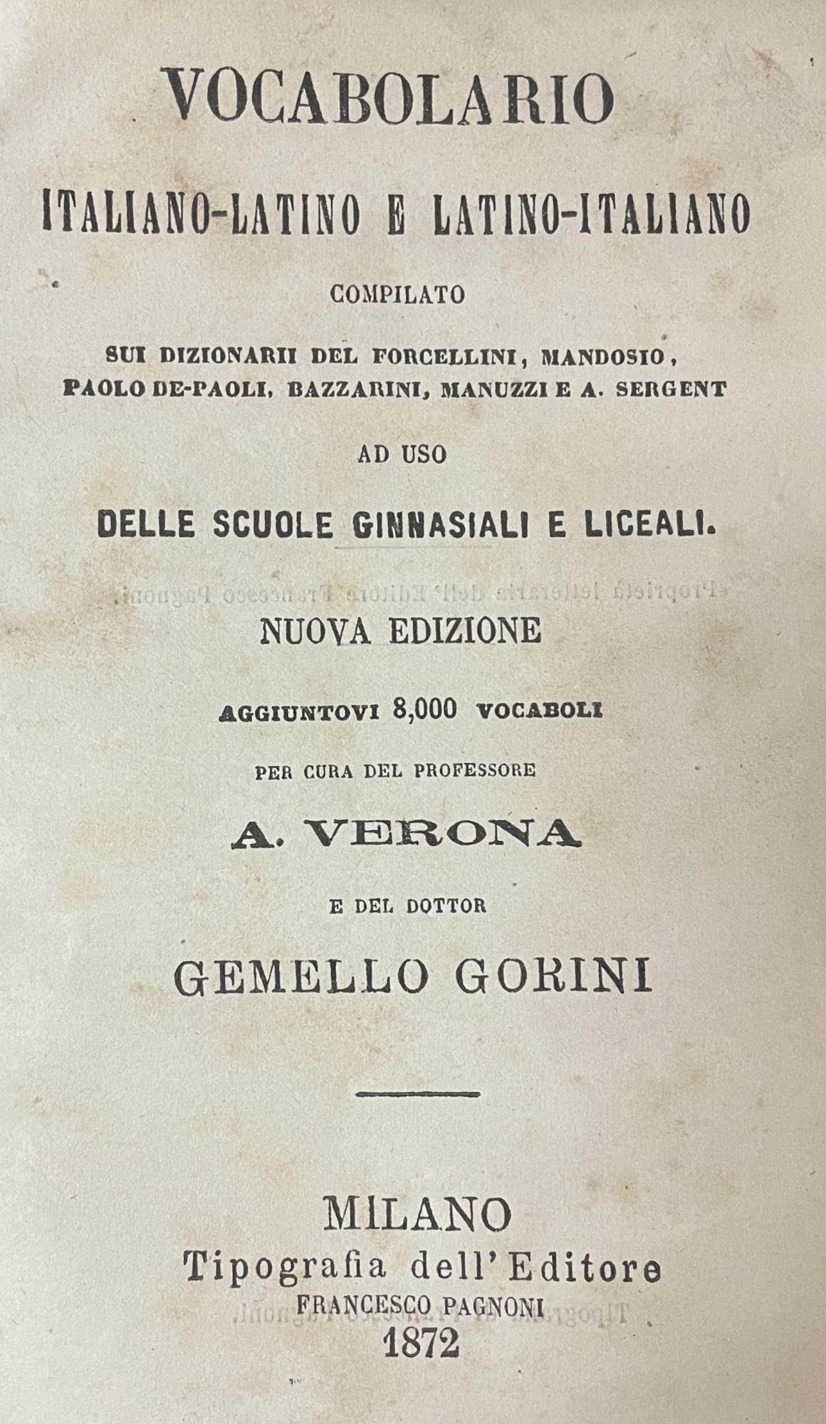 VOCABOLARIO ITALIANO - LATINO E LATINO - ITALIANO COMPILATO SUI …