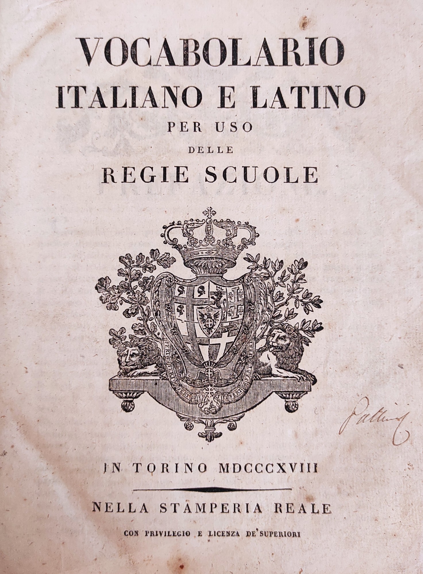 VOCABOLARIO ITALIANO E LATINO PER USO DELLE REGIE SCUOLE