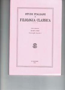 Studi Italiani Di Filologia Classica Nd Lemonnier