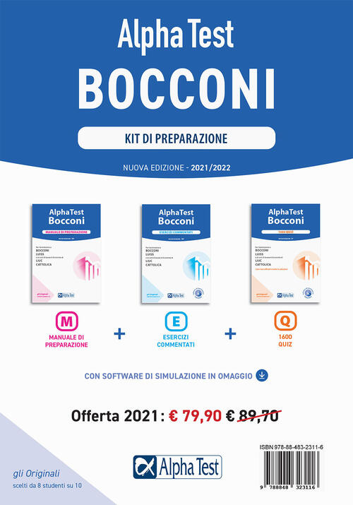 Alpha Test Bocconi. Kit Di Preparazione: Manuale Di Preparazione-Esercizi Commentati-1600 …
