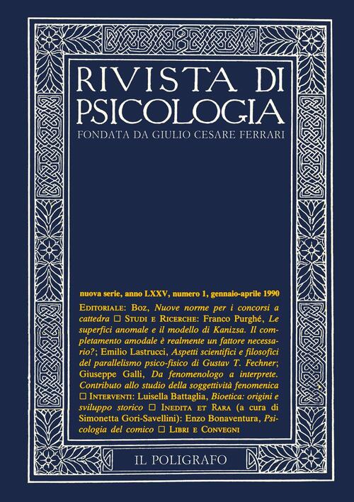 Rivista Di Psicologia (1990). Vol. 1: Gennaio-Aprile