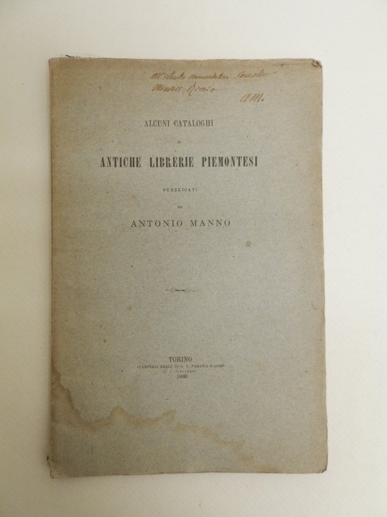Alcuni cataloghi di antiche librerie piemontesi pubblicati da Antonio Manno