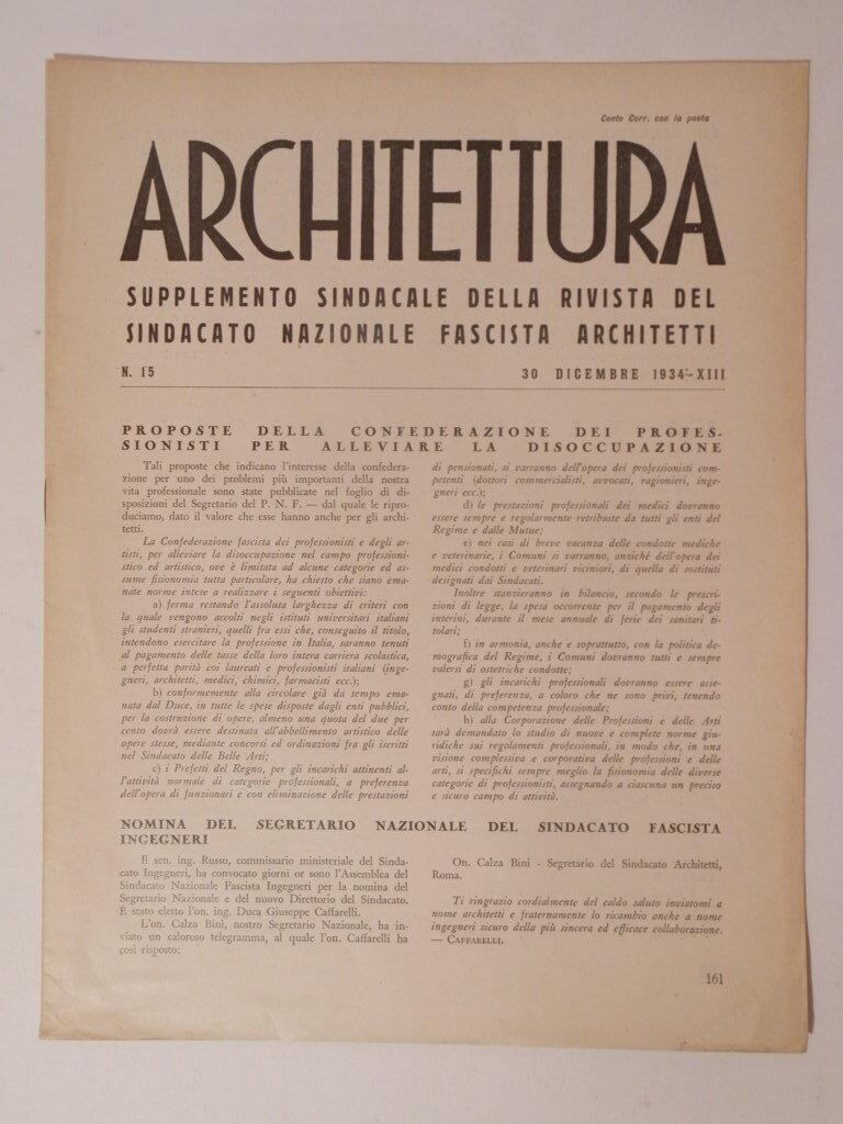 Architettura. Supplemento sindacale della rivista del sindacato nazionale fascista architetti …