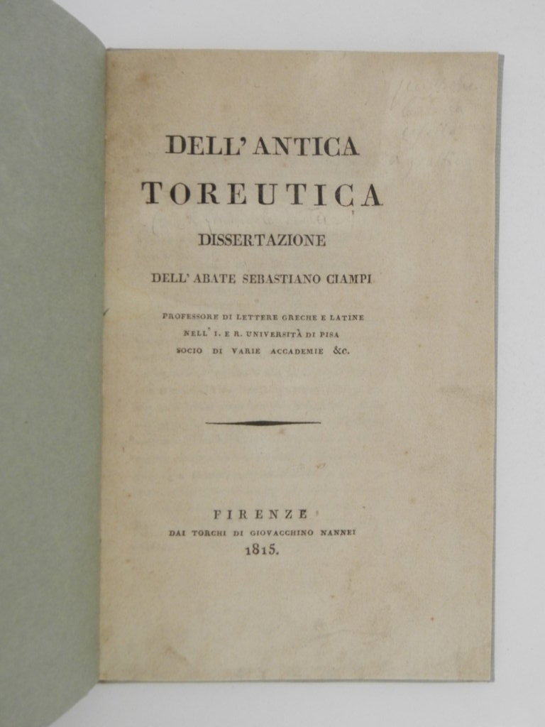 Dell'antica toreutica. Dissertazione dell'abate Sebastiano Ciampi