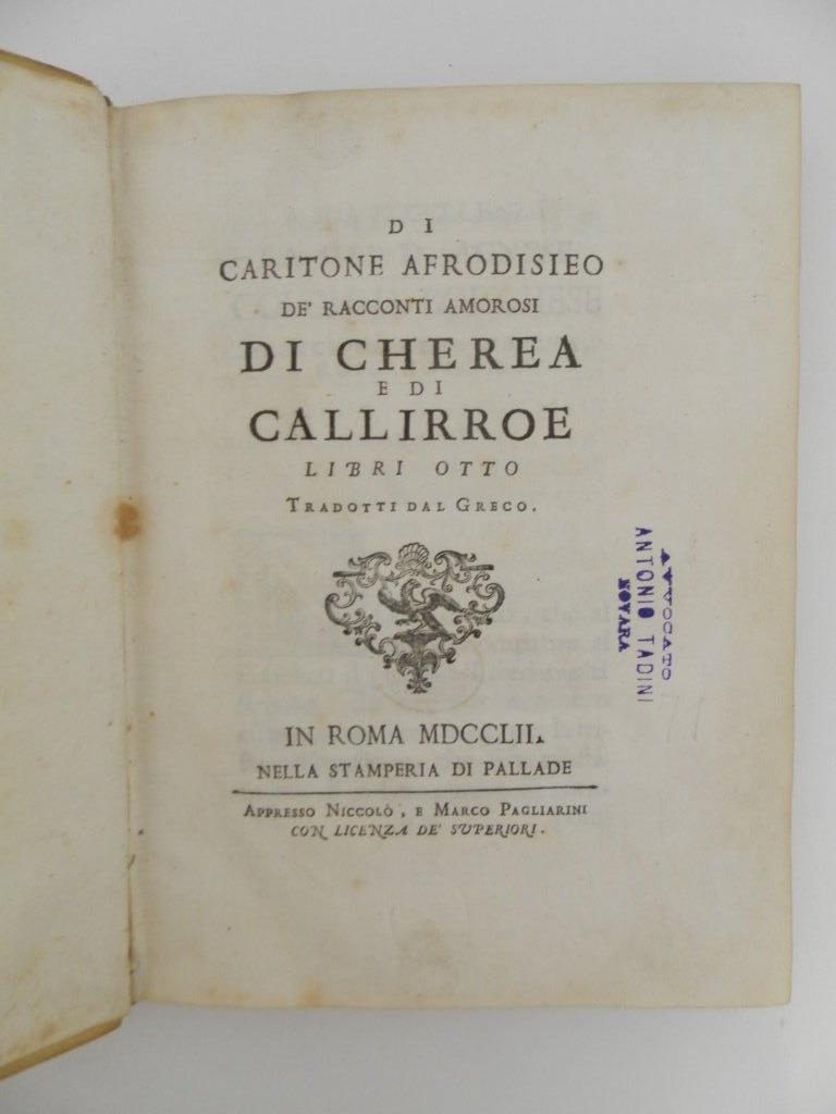 Di Caritone Afrodisieo De' racconti amorosi di Cherea e di …