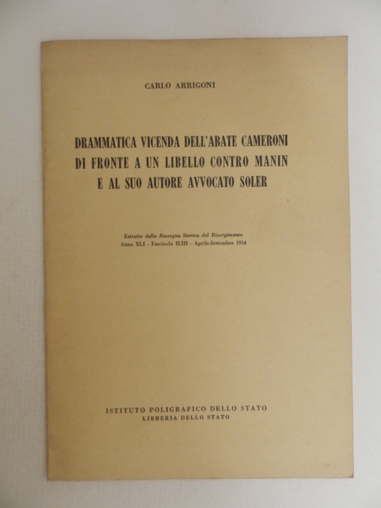 Drammatica vicenda dell'Abate Cameroni di fronte a un libello contro …