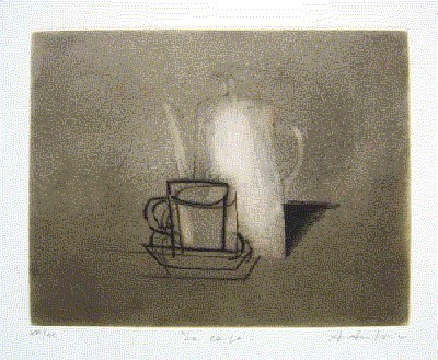 Le café. Farbradierung auf Bütten. Signiert, num. und bezeichnet.