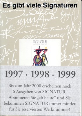 Signatur. Zeitschrift, Bild, Objekt. Es gibt viele Signaturen, aber nur …