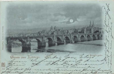 Ansichtskarte Koblenz, Balduinbrücke "bei Mondschein".