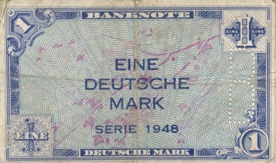 Eine Deutsche Mark - mit perforiertem B (für Berlin).
