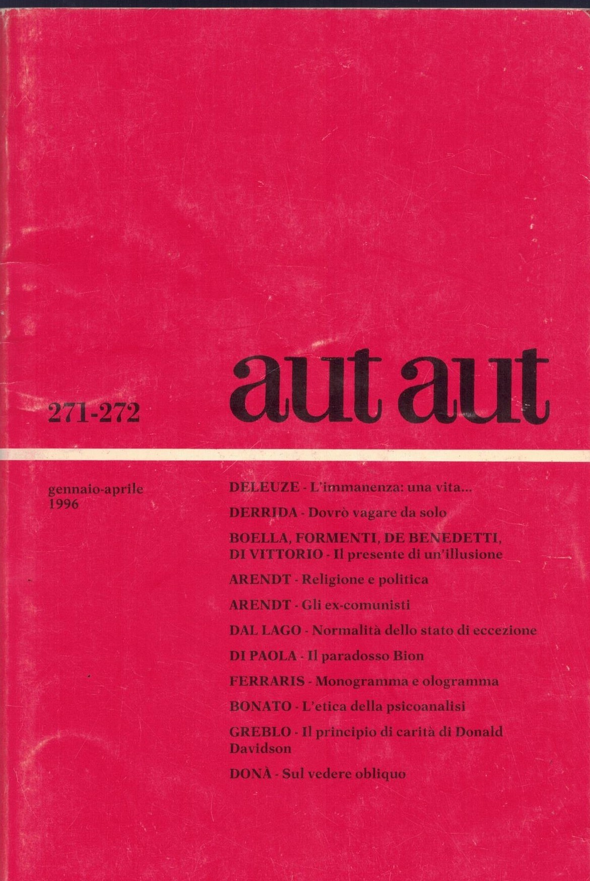 aut aut nuova serie gennaio-aprile 1996 n.271-272